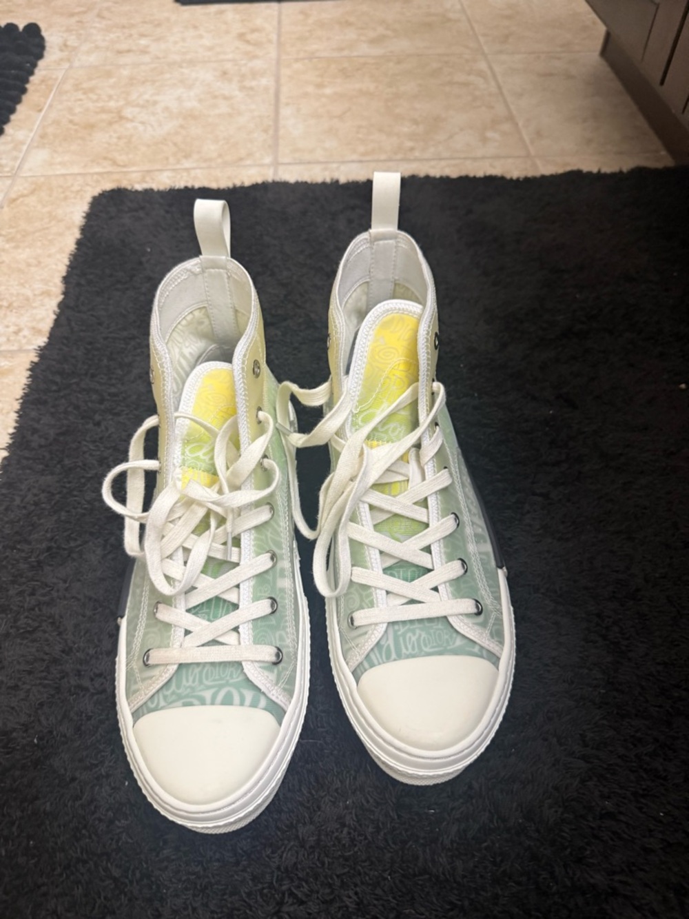 Dior High-Top Sneakers in White with Green and Yellow Gradient